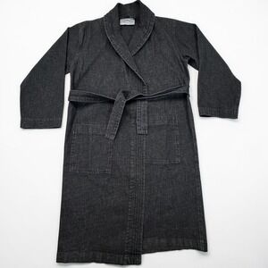 Boca Terry Robe Women One Size Black Denim 100% Cotton Belted Spa Core Lounge